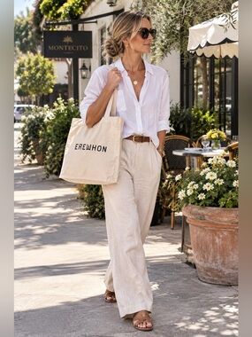 Erewhon Cream Canvas Tote with Logo NWOT